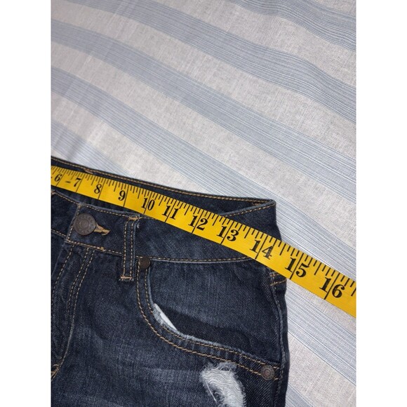 Y2K Refuge Jean Shorts Women’s Size 6 Dark Blue Denim Raw Hem Frayed Booty Short - Picture 8 of 11